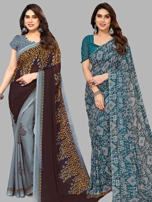 women pack of 2 casual wear sarees with blouse - 21434002 -  Standard Image - 0
