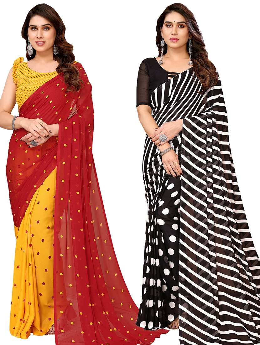 women pack of 2 casual wear sarees with blouse