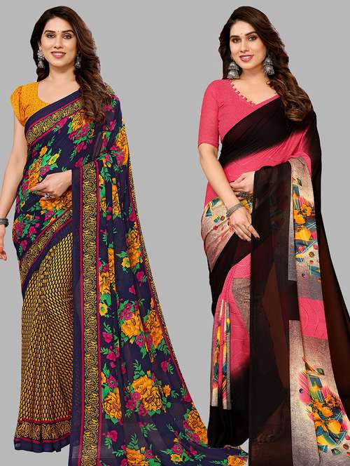 women pack of 2 casual wear sarees with blouse - 21434031 -  Standard Image - 0