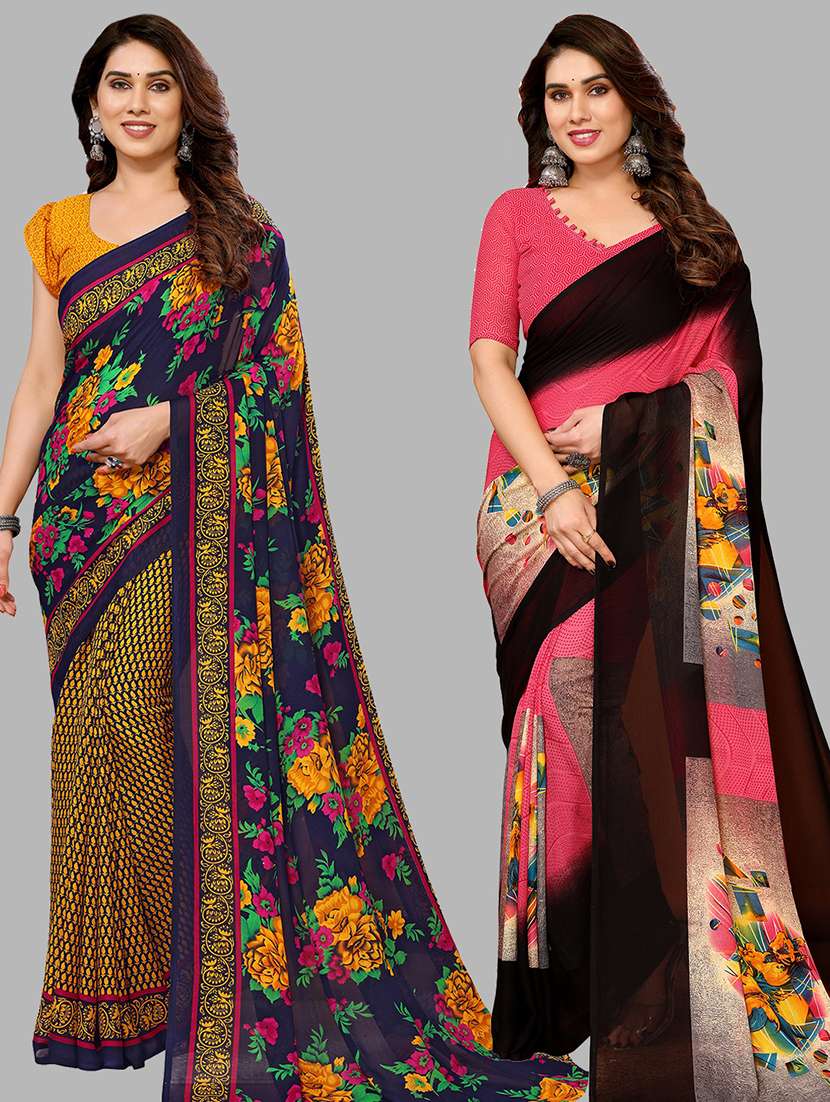 women pack of 2 casual wear sarees with blouse