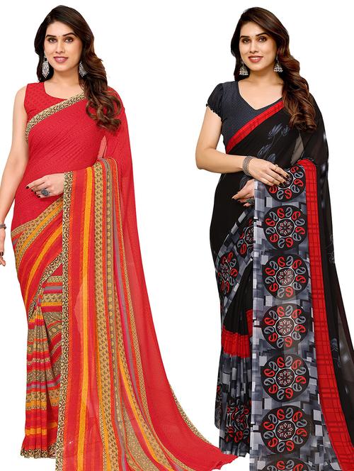 women pack of 2 casual wear combo sarees with blouse - 21434053 - Standard Image - 0