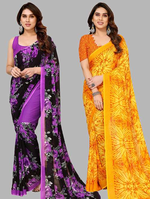 women pack of 2 casual wear combo sarees with blouse - 21434107 -  Standard Image - 0