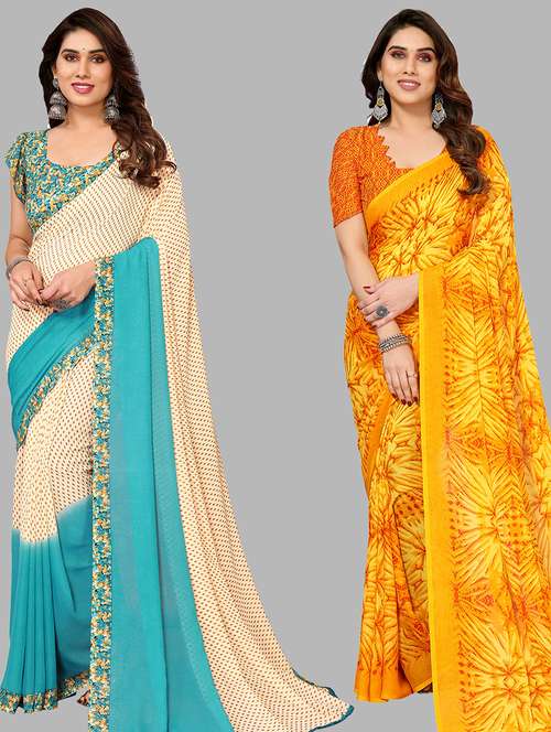 women pack of 2 casual wear combo sarees with blouse - 21434114 -  Standard Image - 0