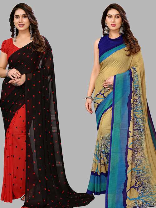 women pack of 2 casual wear sarees with blouse - 21434123 -  Standard Image - 0