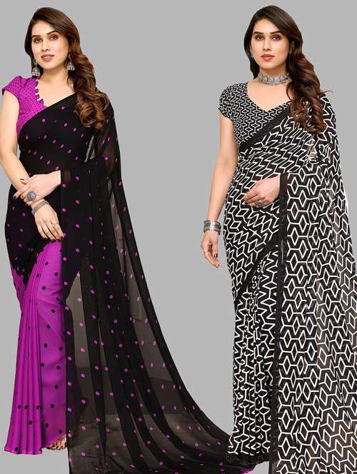 women pack of 2 casual wear sarees with blouse - 21434133 -  Standard Image - 0