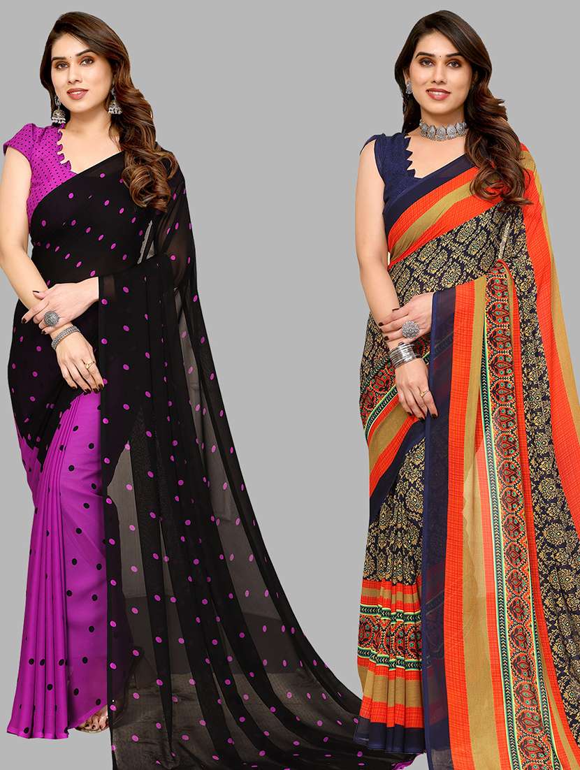 women pack of 2 casual wear combo sarees with blouse