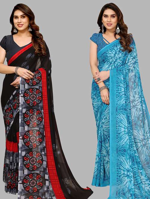 women pack of 2 casual wear combo sarees with blouse - 21434147 -  Standard Image - 0