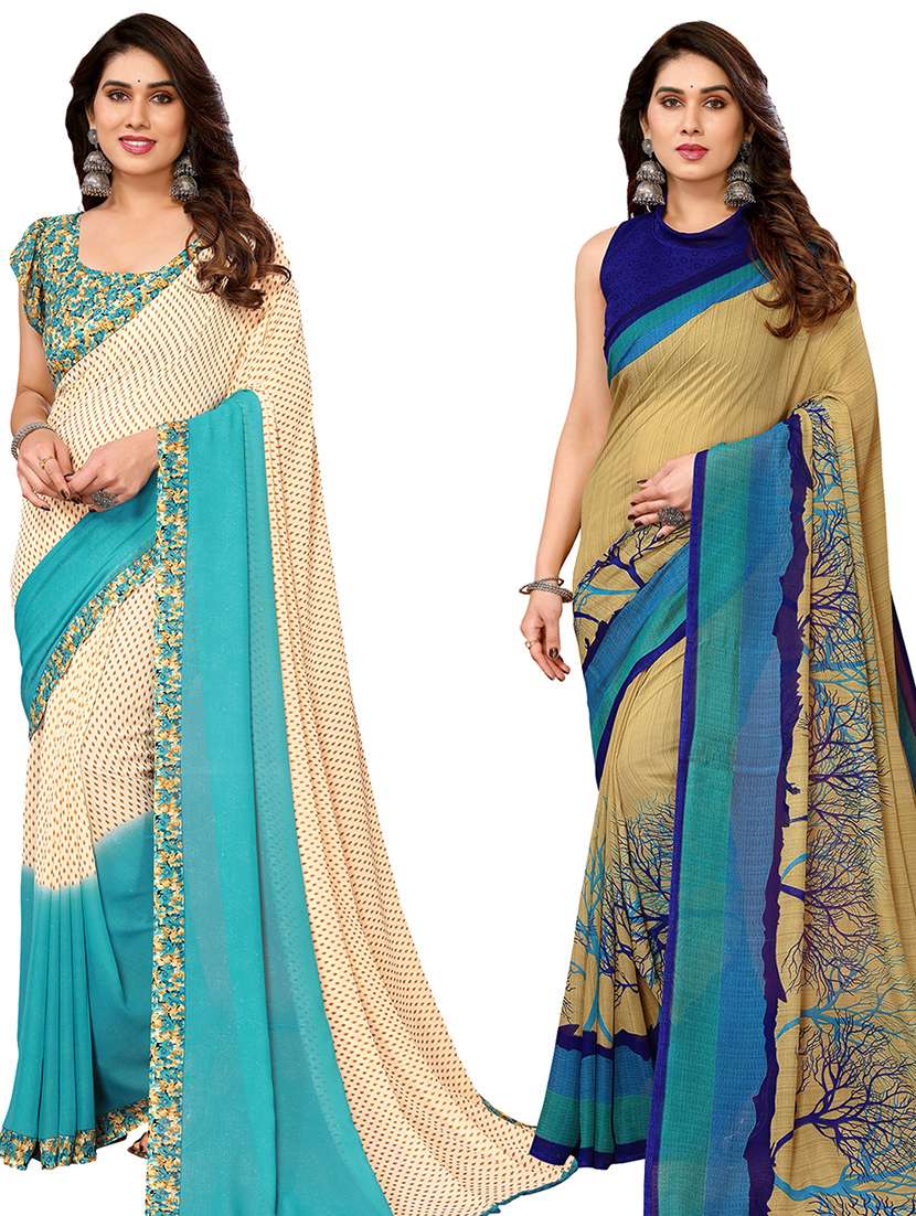 women pack of 2 casual wear combo sarees with blouse
