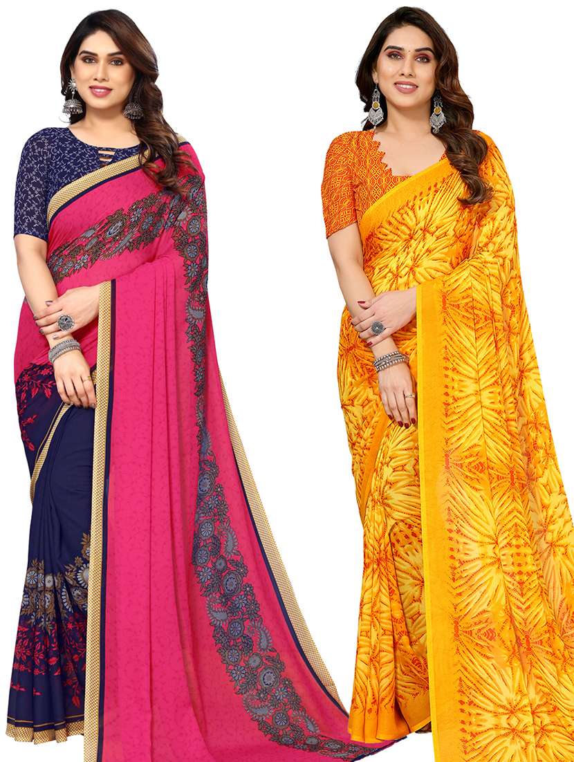 women pack of 2 casual wear combo sarees with blouse - 21434272 -  Zoom Image - 0