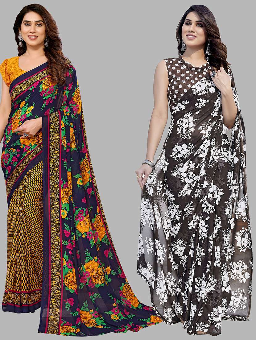 women pack of 2 casual wear combo sarees with blouse - 21434278 - Zoom Image - 0