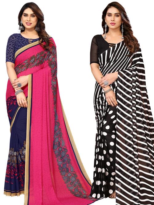 women pack of 2 casual wear combo sarees with blouse - 21434305 - Standard Image - 0