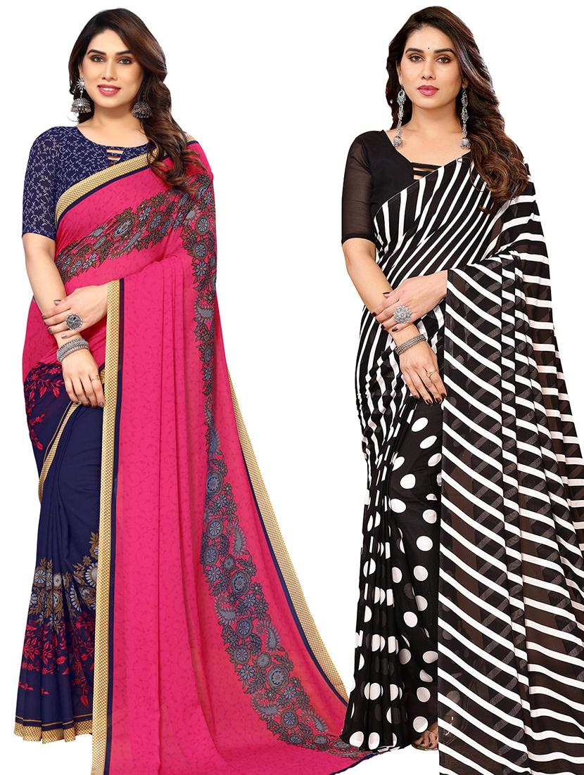 women pack of 2 casual wear combo sarees with blouse - 21434305 - Zoom Image - 0