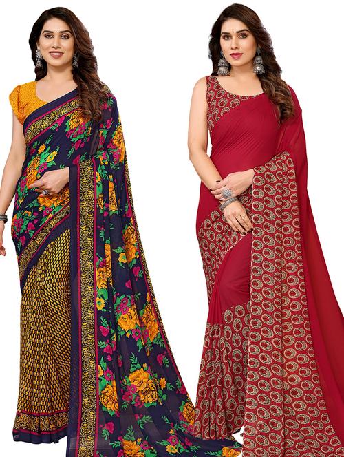 women pack of 2 casual wear combo sarees with blouse - 21434317 - Standard Image - 0