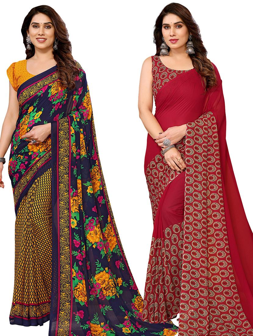 women pack of 2 casual wear combo sarees with blouse - 21434317 - Zoom Image - 0