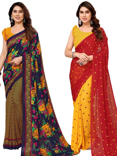 women pack of 2 casual wear combo sarees with blouse - 21434318 -  Standard Image - 0