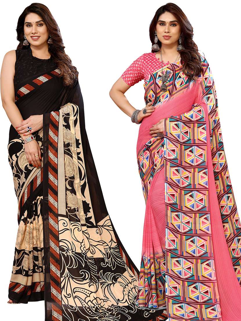 women pack of 2 casual wear combo sarees with blouse - 21434341 - Zoom Image - 0