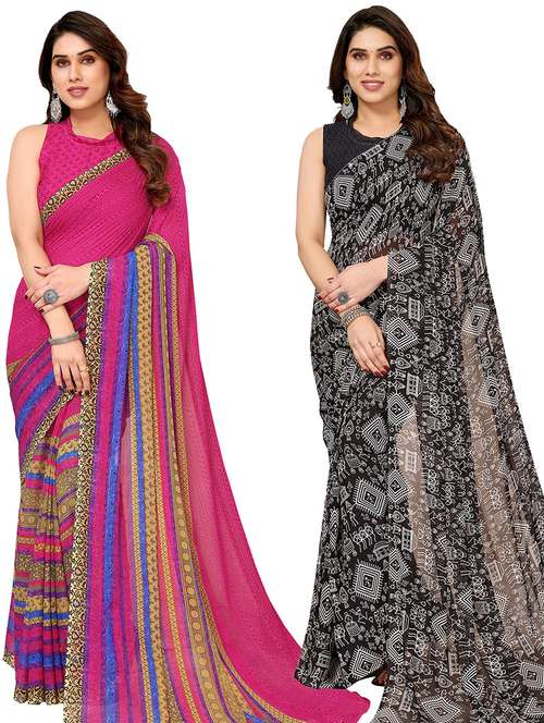 women pack of 2 casual wear combo sarees with blouse - 21434356 -  Standard Image - 0