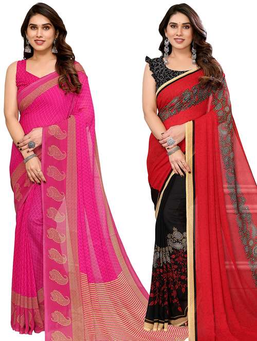 women pack of 2 casual wear combo sarees with blouse - 21434360 - Standard Image - 0