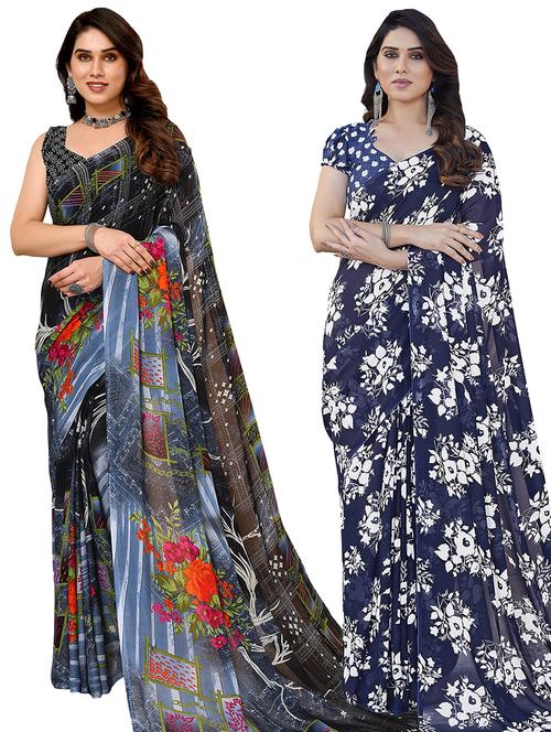 women pack of 2 casual wear combo sarees with blouse - 21434367 - Standard Image - 0