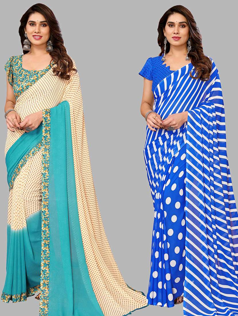women pack of 2 casual wear combo sarees with blouse