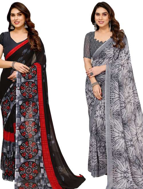women pack of 2 casual wear combo sarees with blouse - 21434386 -  Standard Image - 0