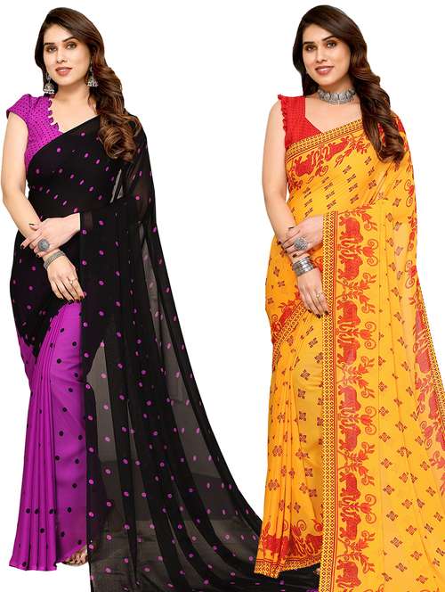 women pack of 2 casual wear combo sarees with blouse - 21434400 -  Standard Image - 0