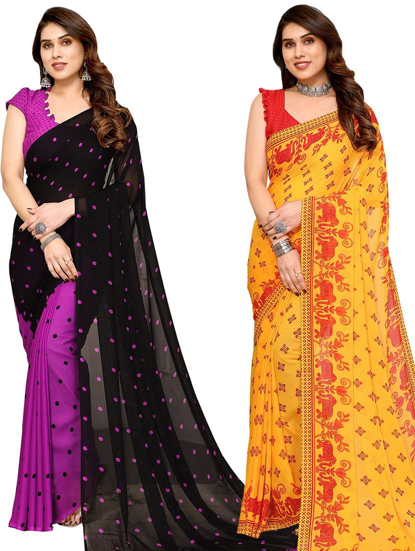women pack of 2 casual wear combo sarees with blouse - 21434400 -  Zoom Image - 0