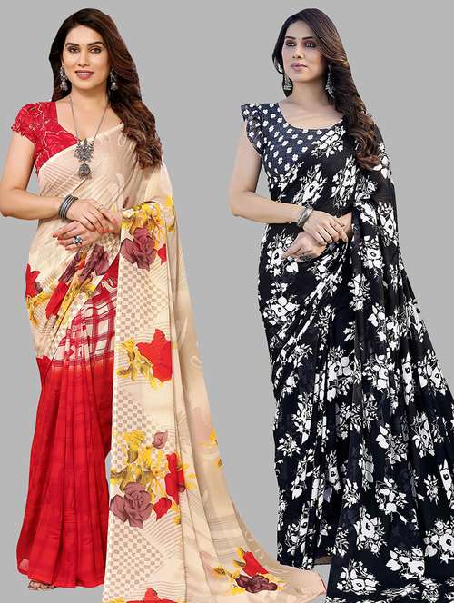 women pack of 2 casual wear combo sarees with blouse - 21434402 -  Standard Image - 0