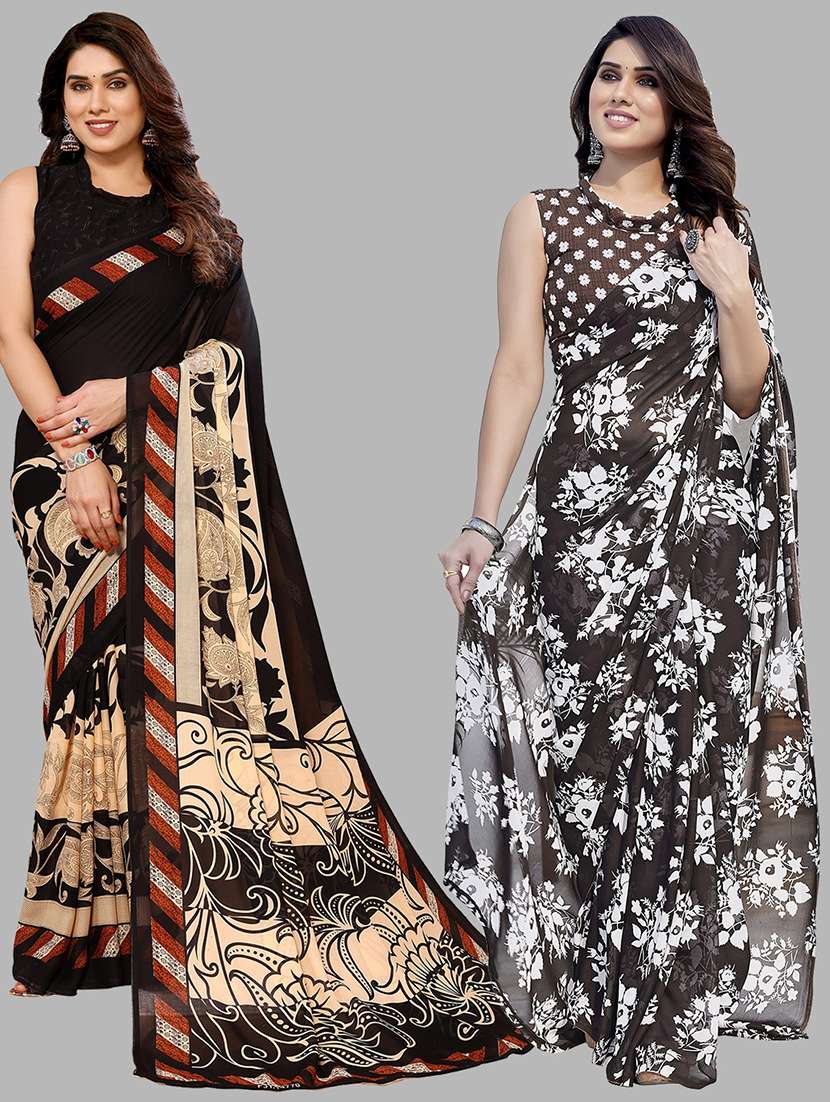 women pack of 2 casual wear combo sarees with blouse