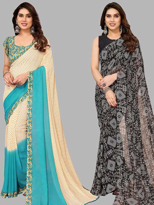 women pack of 2 casual wear combo sarees with blouse - 21434422 -  Standard Image - 0
