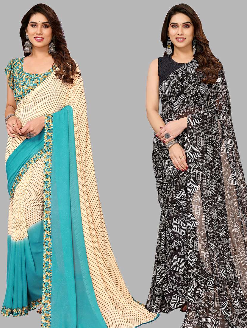 women pack of 2 casual wear combo sarees with blouse - 21434422 -  Zoom Image - 0