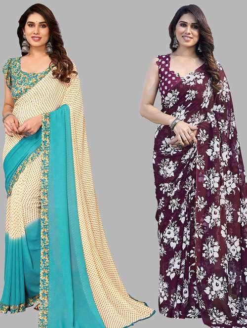 women pack of 2 casual wear combo saree with blouse - 21434424 - Standard Image - 0