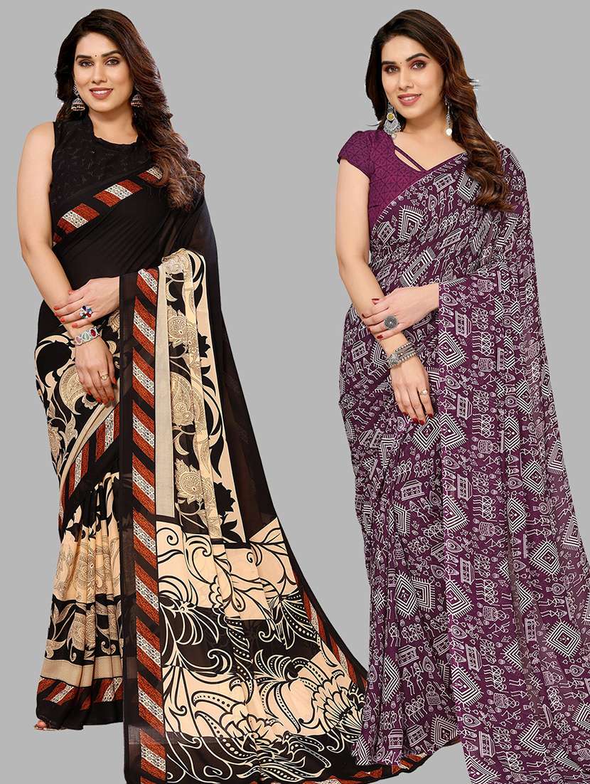 women pack of 2 casual wear combo sarees with blouse