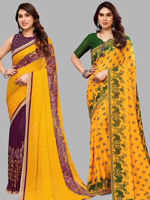 women pack of 2 casual wear combo sarees with blouse - 21434434 -  Standard Image - 0