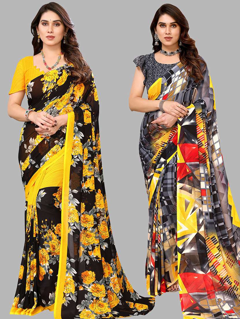 women pack of 2 casual wear combo saree with blouse