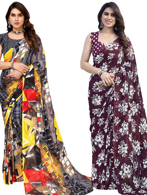 women pack of 2 casual wear combo sarees with blouse - 21434444 - Standard Image - 0