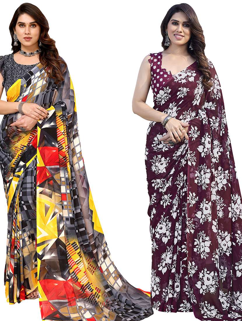 women pack of 2 casual wear combo sarees with blouse - 21434444 - Zoom Image - 0