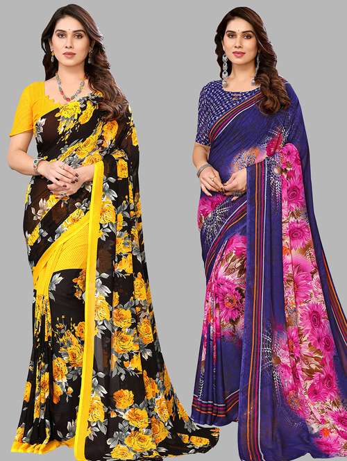women pack of 2 casual wear combo sarees with blouse - 21434447 -  Standard Image - 0