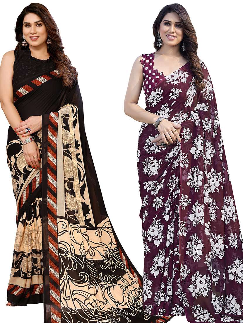 women pack of 2 casual wear combo sarees with blouse
