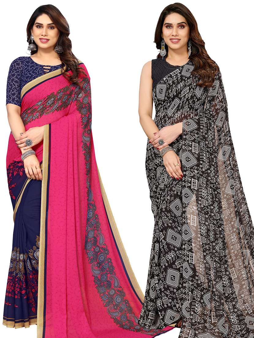 women pack of 2 casual wear combo sarees with blouse