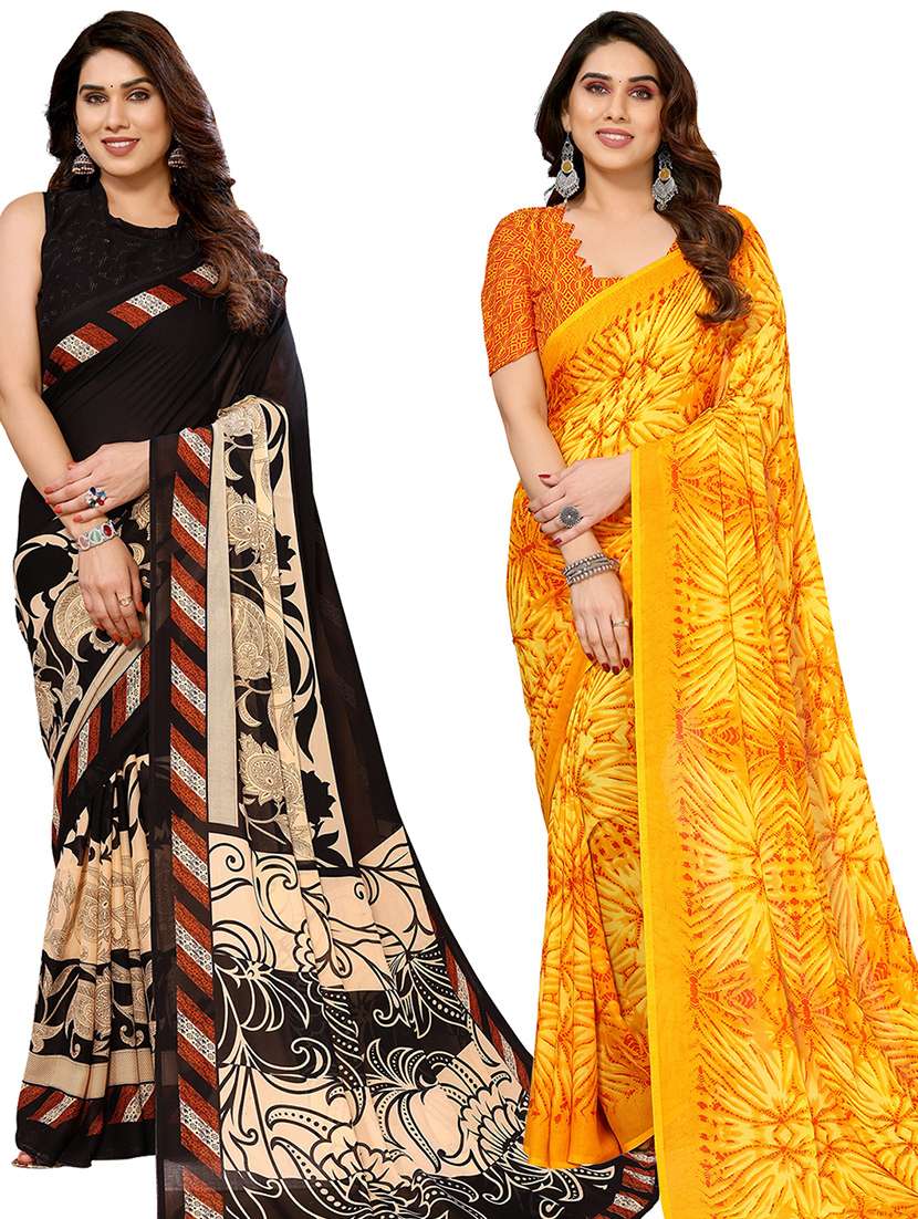 women pack of 2 casual wear combo sarees with blouse - 21434459 -  Zoom Image - 0