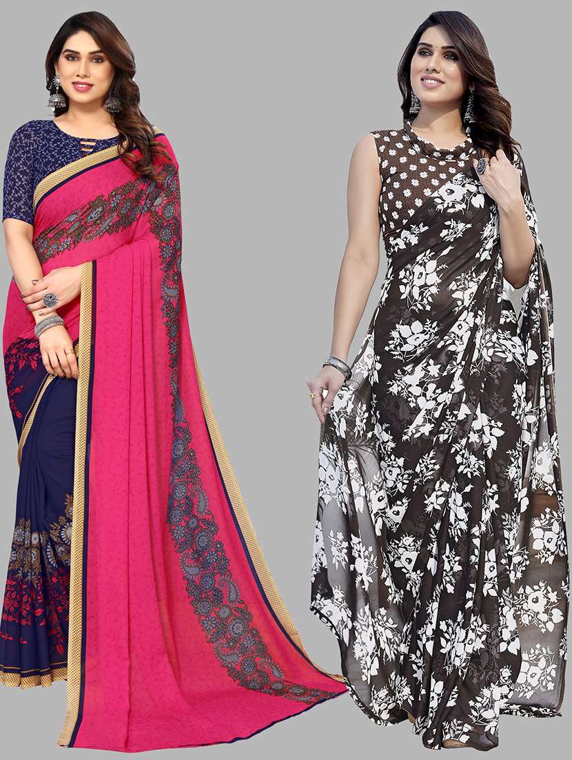 women pack of 2 casual wear combo saree with blouse - 21434460 - Zoom Image - 0