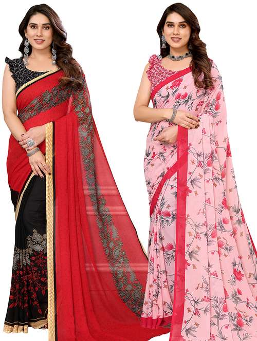 women pack of 2 casual wear combo sarees with blouse - 21434466 -  Standard Image - 0