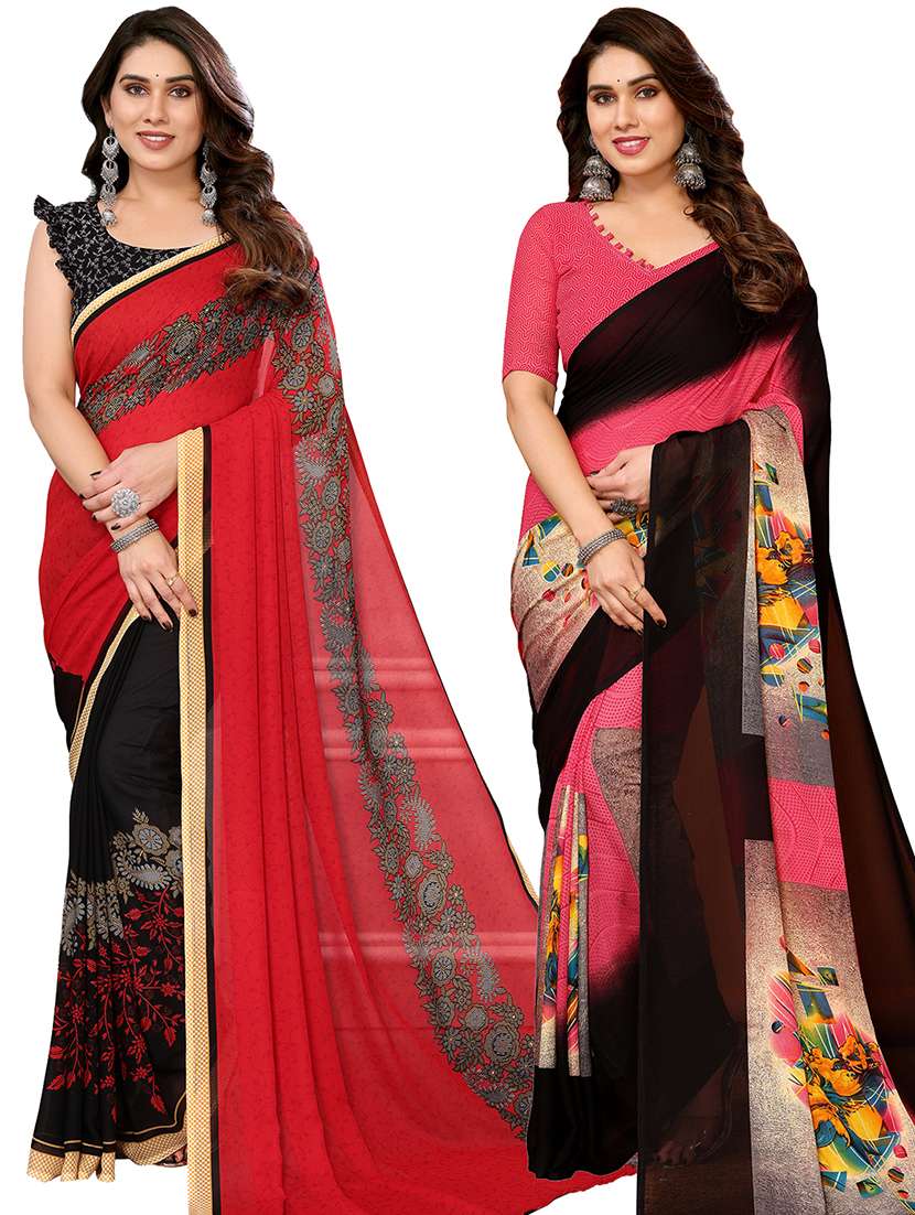 women pack of 2 casual wear combo sarees with blouse