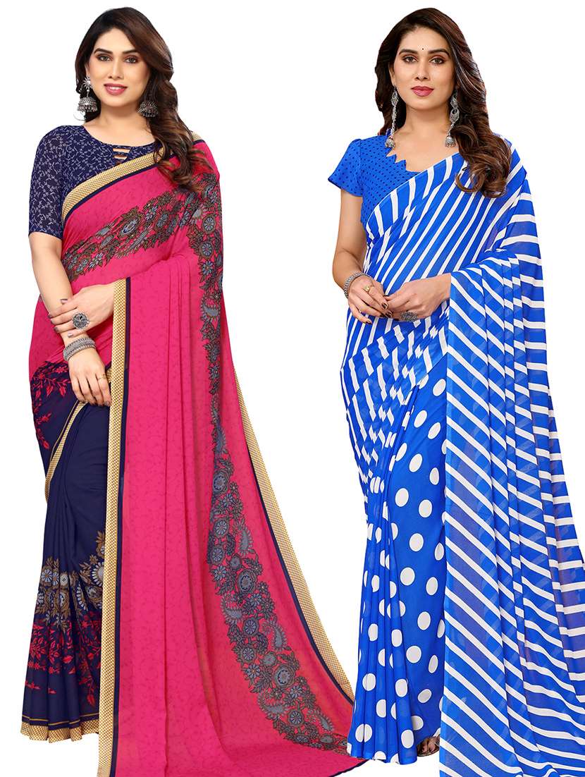 women pack of 2 casual wear combo saree with blouse