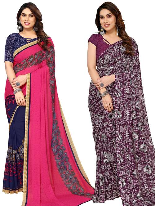 women pack of 2 casual wear combo sarees with blouse - 21434476 - Standard Image - 0