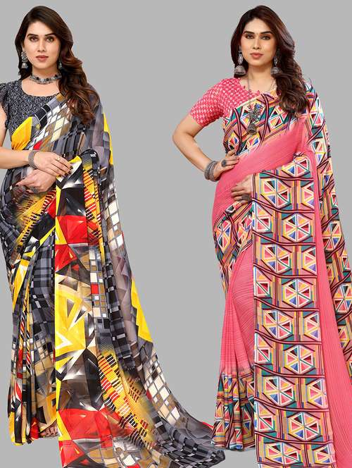 women pack of 2 casual wear combo sarees with blouse - 21434653 -  Standard Image - 0