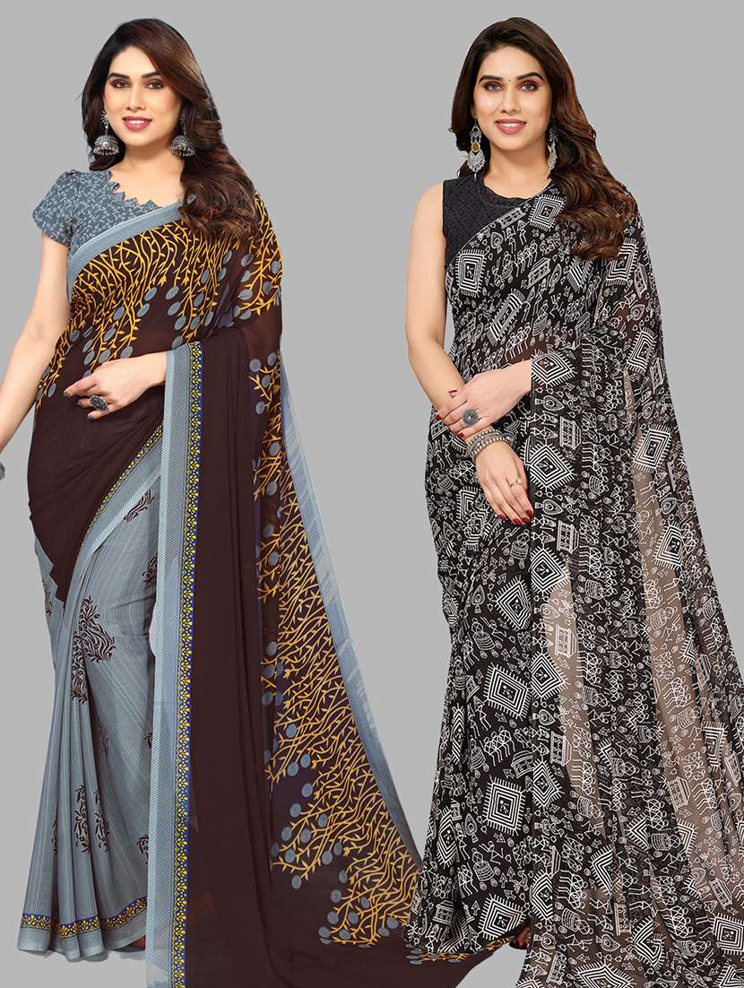 women pack of 2 casual wear combo sarees with blouse