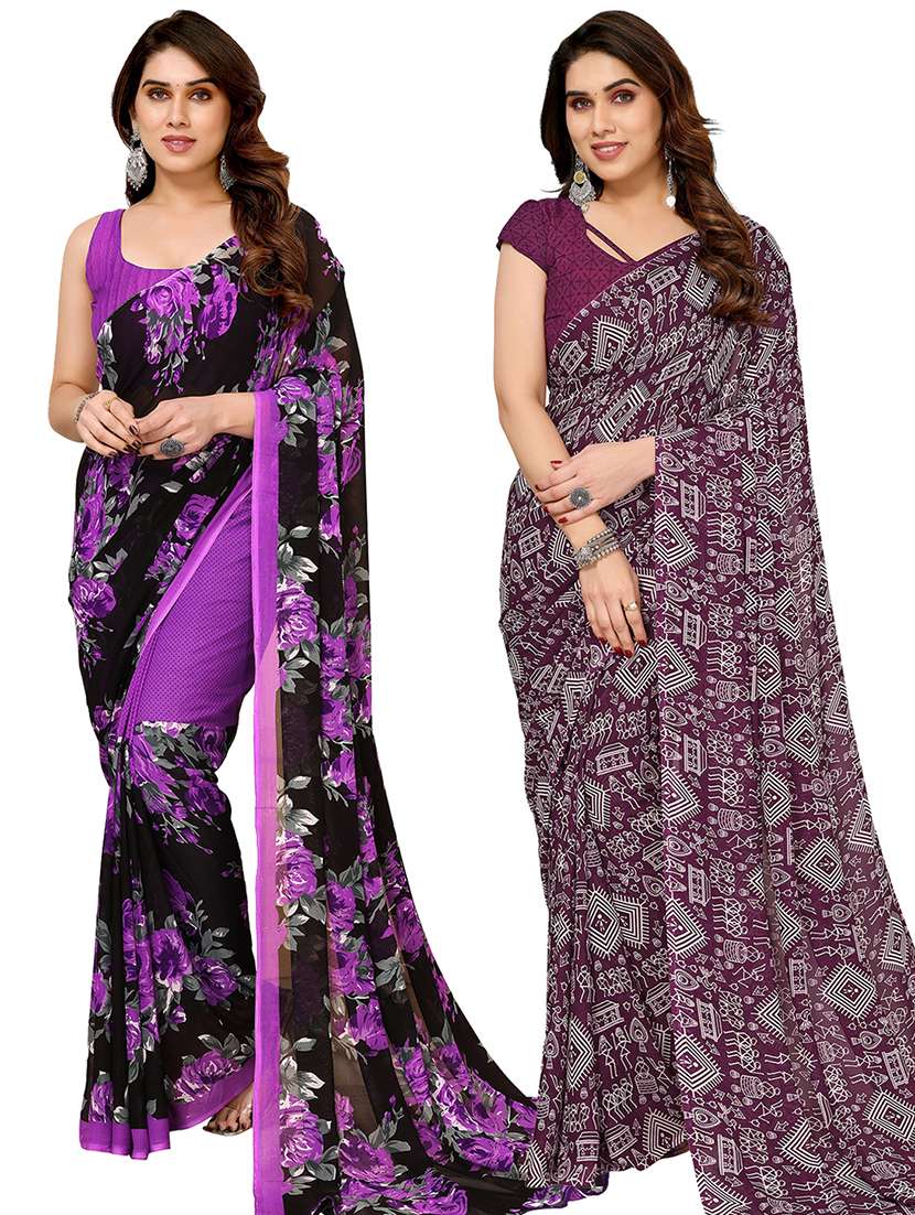 women pack of 2 casual wear combo sarees with blouse
