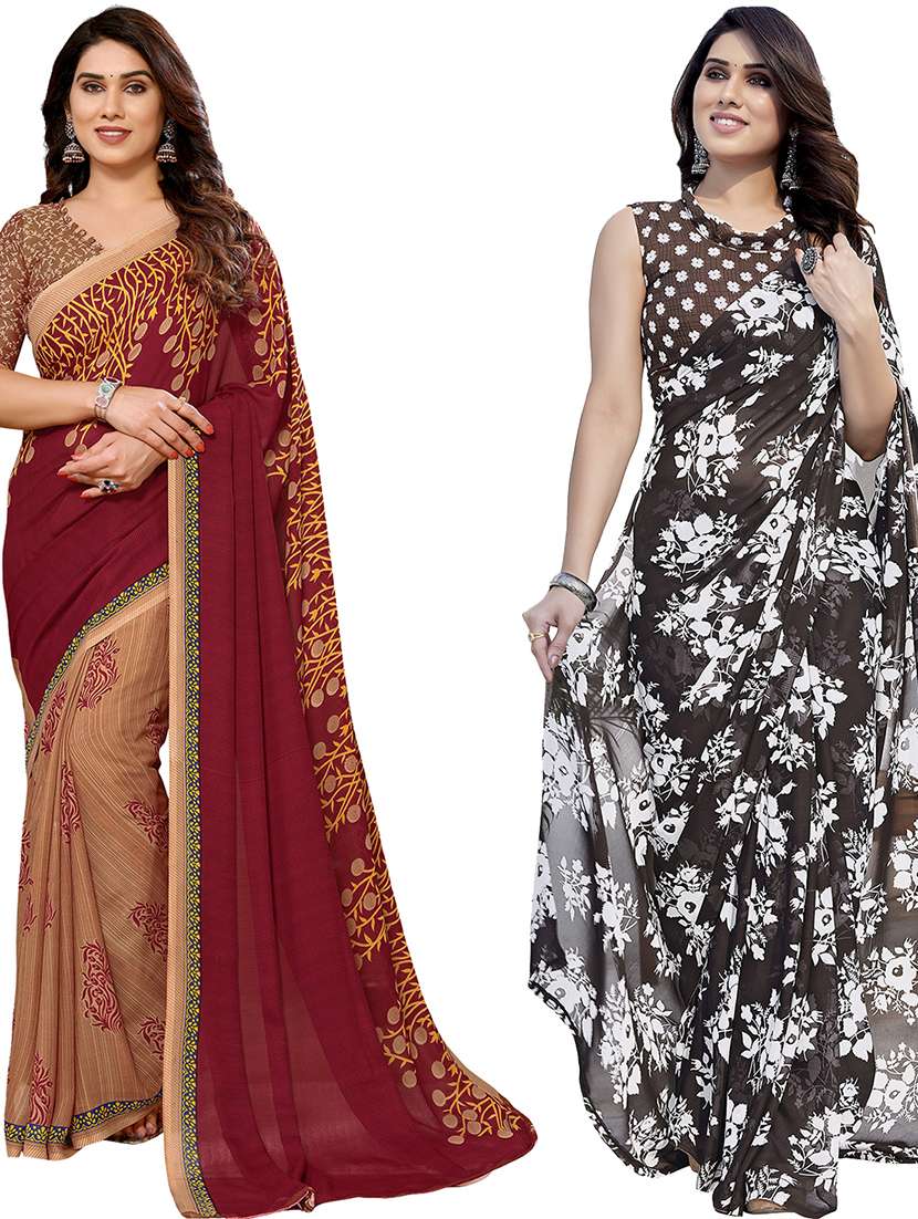 women pack of 2 casual wear combo sarees with blouse - 21434742 - Zoom Image - 0